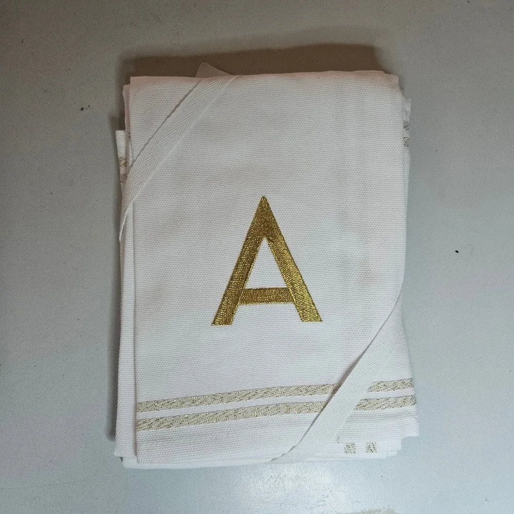 Williams Sonoma Monogram Letter A Kitchen Towels Set of 2 White Gold Cotton NWT